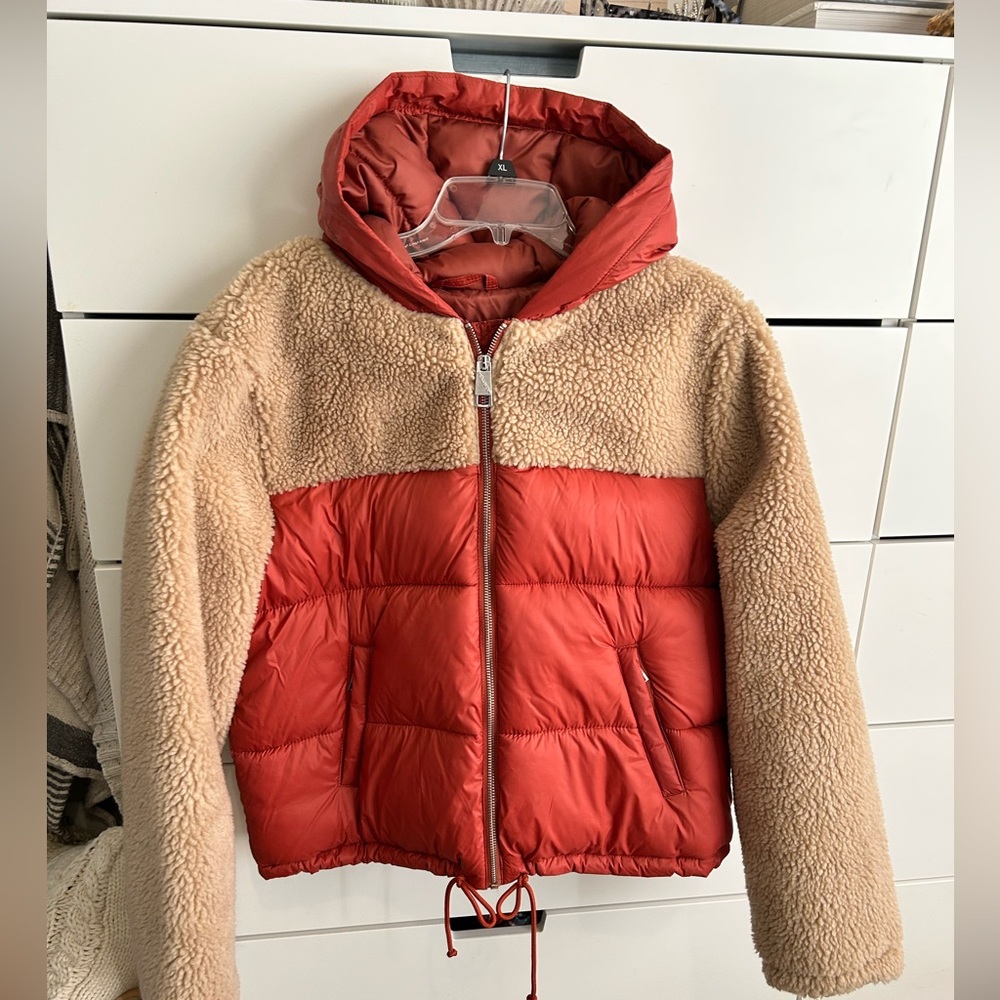 Hollister Red and Tan Sherpa Jacket